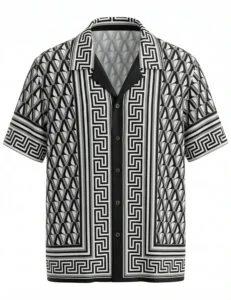 Geometric Labyrinth Monogram Short Sleeve Shawl Collar Shirt / Set