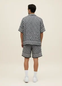 Geometric Labyrinth Monogram Short Sleeve Shawl Collar Shirt / Set