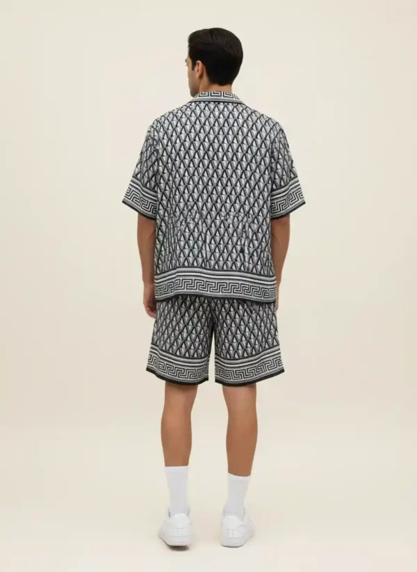 Geometric Labyrinth Monogram Short Sleeve Shawl Collar Shirt / Set 鈥?back