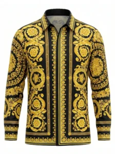 Golden Baroque Scroll Long Sleeve Pointed Lapel Shirt / Set