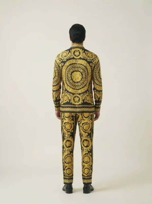 Golden Baroque Scroll Long Sleeve Pointed Lapel Shirt / Set 鈥?back