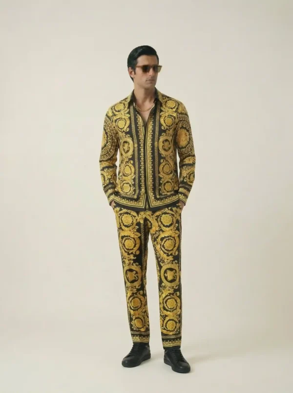 Golden Baroque Scroll Long Sleeve Pointed Lapel Shirt / Set
