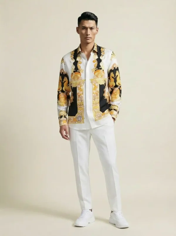 Golden Seahorse Gilded Long Sleeve Pointed Lapel Shirt / Set