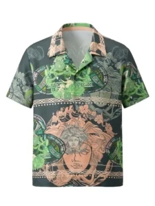 Medusa Garden Mesh Short Sleeve Shawl Collar Shirt / Set