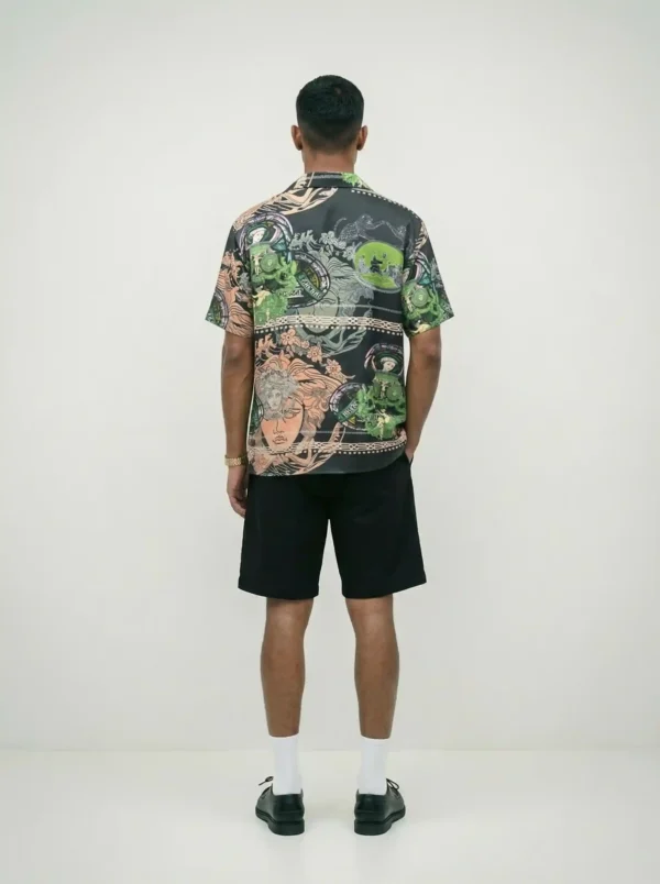 Medusa Garden Mesh Short Sleeve Shawl Collar Shirt / Set 鈥?back