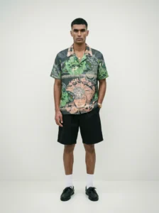 Medusa Garden Mesh Short Sleeve Shawl Collar Shirt / Set