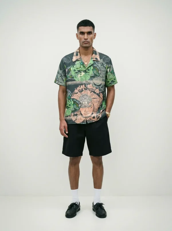 Medusa Garden Mesh Short Sleeve Shawl Collar Shirt / Set