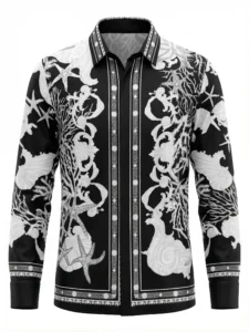 Monochrome Coral Treasure Long Sleeve Pointed Lapel Shirt / Set