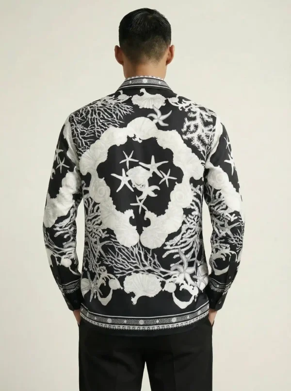 Monochrome Coral Treasure Long Sleeve Pointed Lapel Shirt / Set 鈥?back