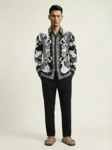 Monochrome Coral Treasure Long Sleeve Pointed Lapel Shirt / Set