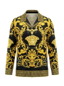 Regal Gold Medusa Baroque Long Sleeve Shawl Collar Shirt / Set
