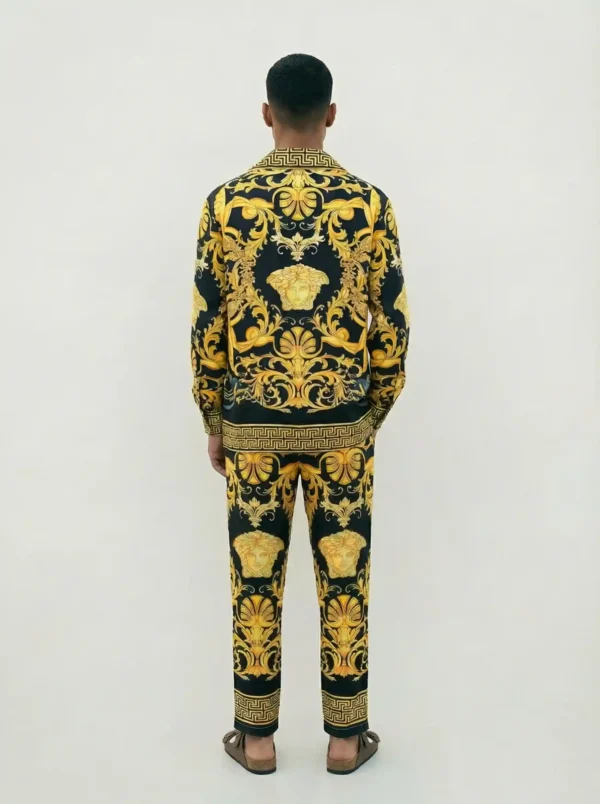 Regal Gold Medusa Baroque Long Sleeve Shawl Collar Shirt / Set 鈥?back