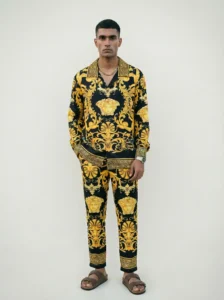 Regal Gold Medusa Baroque Long Sleeve Shawl Collar Shirt / Set