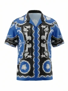 Royal Blue Chariot Short Sleeve Shawl Collar Shirt / Set