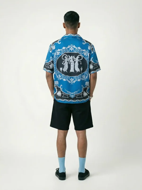 Royal Blue Chariot Short Sleeve Shawl Collar Shirt / Set 鈥?back