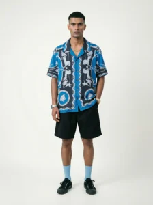 Royal Blue Chariot Short Sleeve Shawl Collar Shirt / Set