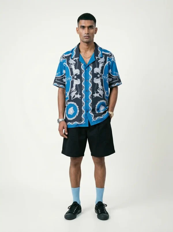 Royal Blue Chariot Short Sleeve Shawl Collar Shirt / Set