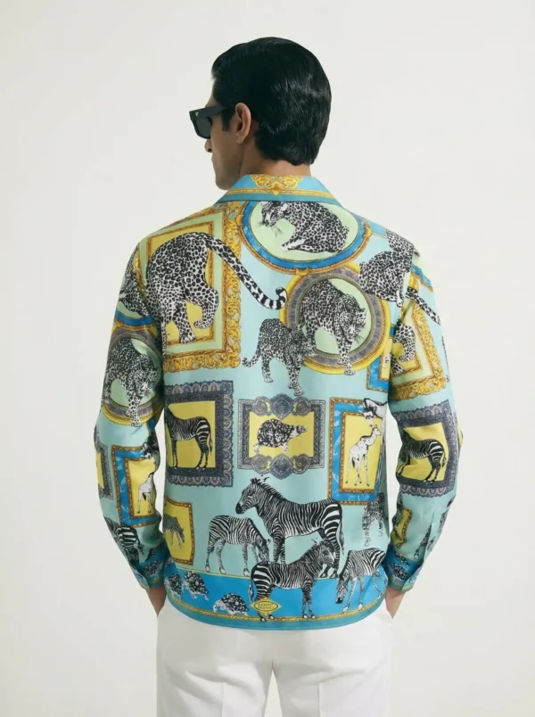 Safari Wildlife Portrait Long Sleeve Pointed Lapel Shirt / Set 鈥?back