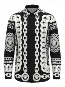 Silver Chain Medusa Motif Long Sleeve Pointed Lapel Shirt / Set