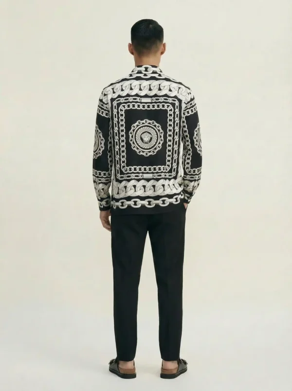 Silver Chain Medusa Motif Long Sleeve Pointed Lapel Shirt / Set 鈥?back
