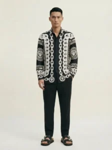 Silver Chain Medusa Motif Long Sleeve Pointed Lapel Shirt / Set