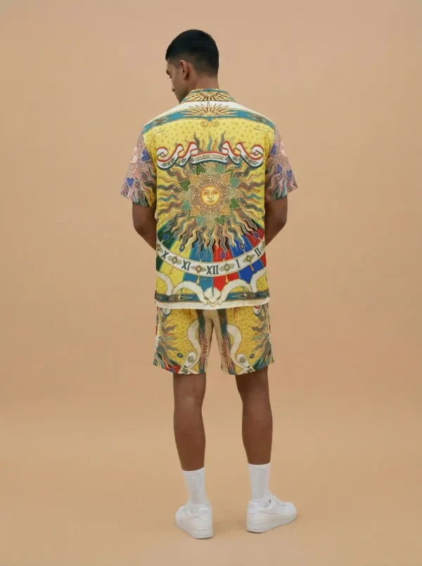 Solar Zodiac Mosaic Short Sleeve Shawl Collar Shirt / Set 鈥?back