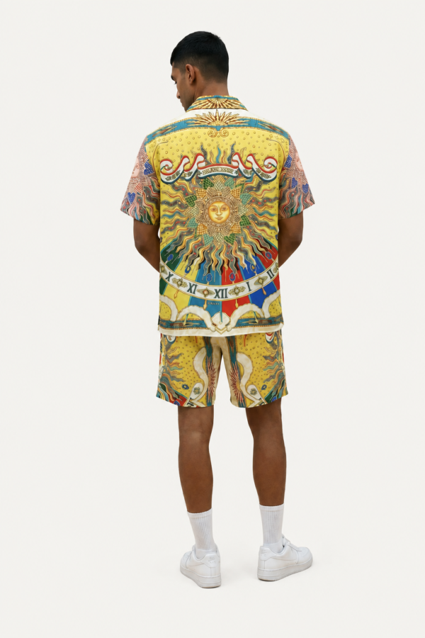 Solar Zodiac Mosaic Short Sleeve Shawl Collar Shirt / Set 鈥?back