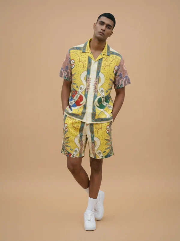 Solar Zodiac Mosaic Short Sleeve Shawl Collar Shirt / Set