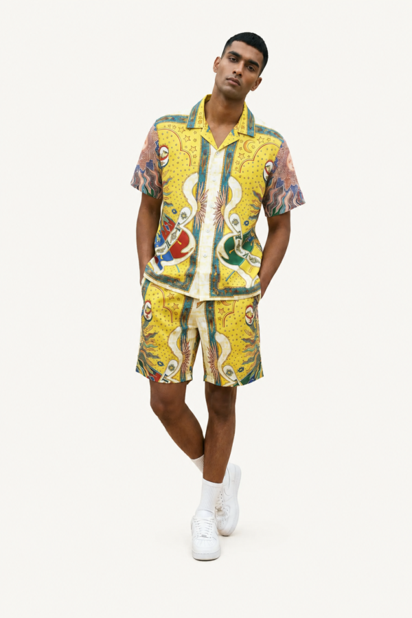 Solar Zodiac Mosaic Short Sleeve Shawl Collar Shirt / Set