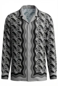 3D Geometric Heart Long Sleeve Shawl Collar Shirt / Set