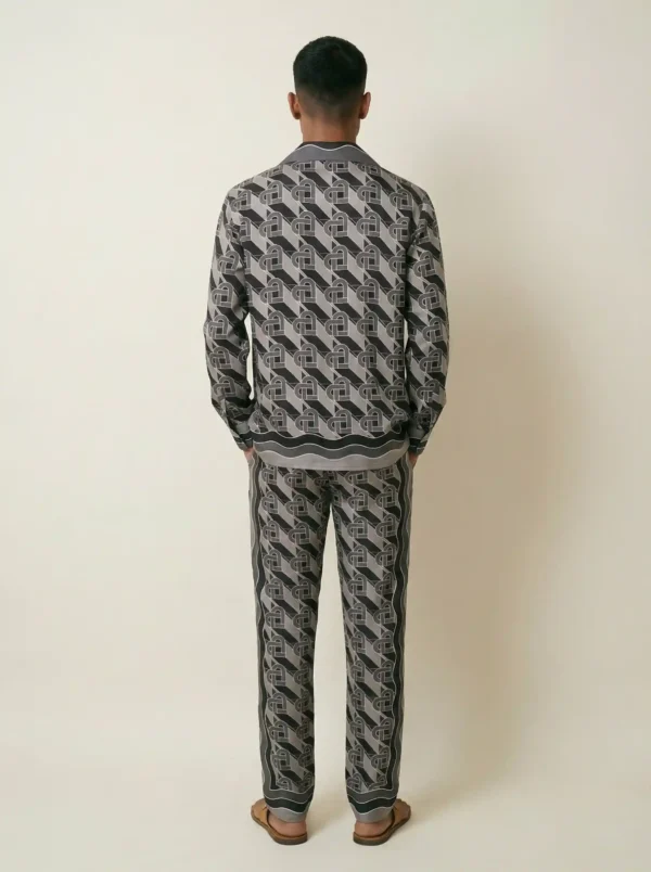 3D Geometric Heart Long Sleeve Shawl Collar Shirt / Set 鈥?back