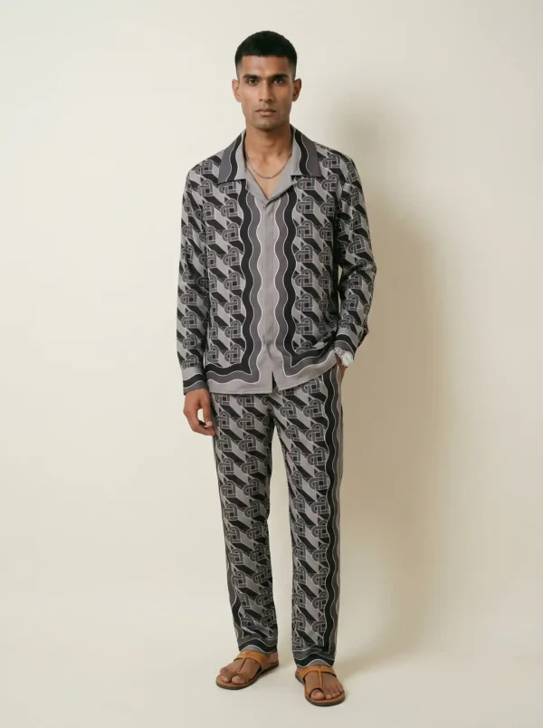 3D Geometric Heart Long Sleeve Shawl Collar Shirt / Set