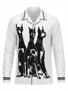 Doberman Guard Trio Long Sleeve Shawl Collar Shirt / Set
