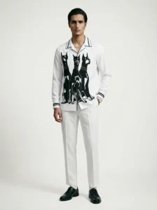 Doberman Guard Trio Long Sleeve Shawl Collar Shirt / Set