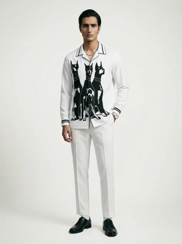 Doberman Guard Trio Long Sleeve Shawl Collar Shirt / Set
