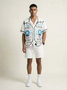 Fortune Teller Monogram Short Sleeve Shawl Collar Shirt / Set