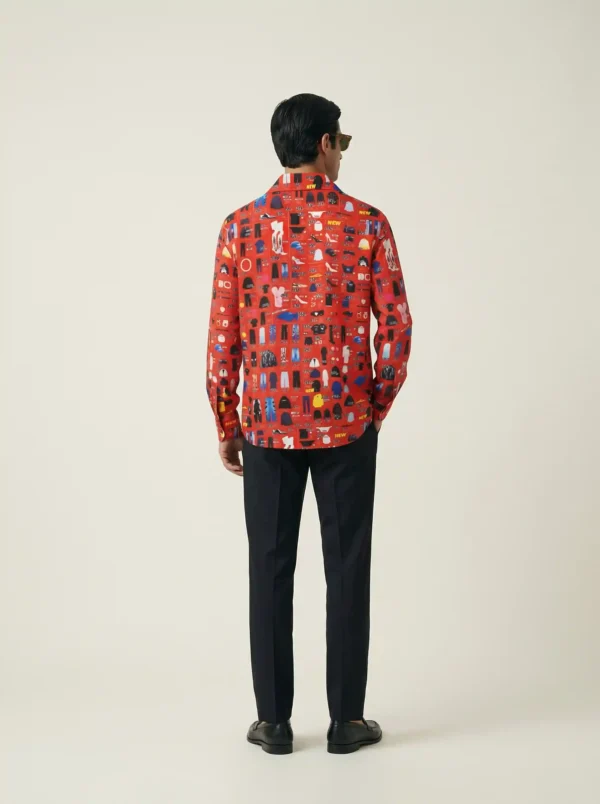 Luxury Boutique Collage Long Sleeve Pointed Lapel Shirt / Set 鈥?back