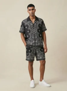 Midnight Bandana Paisley Short Sleeve Shawl Collar Shirt / Set
