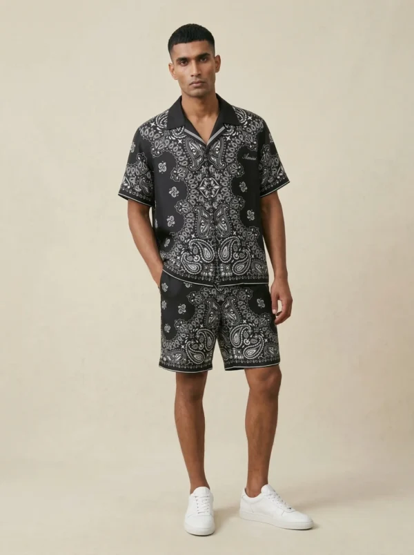Midnight Bandana Paisley Short Sleeve Shawl Collar Shirt / Set