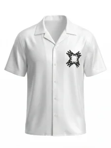 Monochrome Crest Minimalist Short Sleeve Shawl Collar Shirt / Set