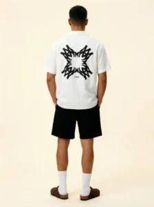 Monochrome Crest Minimalist Short Sleeve Shawl Collar Shirt / Set