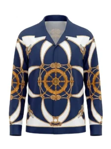 Nautical Captain Wheel Long Sleeve Shawl Collar Shirt / Set