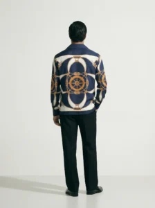Nautical Captain Wheel Long Sleeve Shawl Collar Shirt / Set
