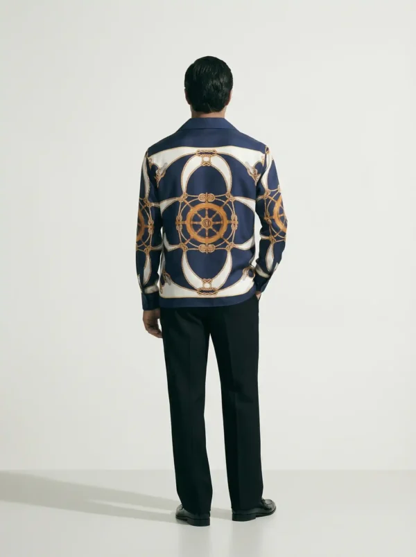 Nautical Captain Wheel Long Sleeve Shawl Collar Shirt / Set 鈥?back