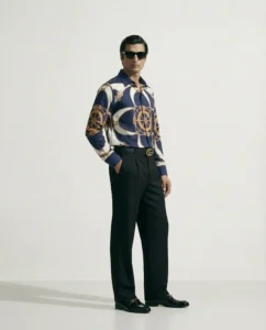 Nautical Captain Wheel Long Sleeve Shawl Collar Shirt / Set