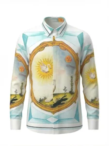 Solar Swan Medallion Long Sleeve Pointed Lapel Shirt / Set