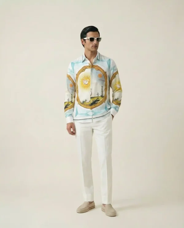 Solar Swan Medallion Long Sleeve Pointed Lapel Shirt / Set