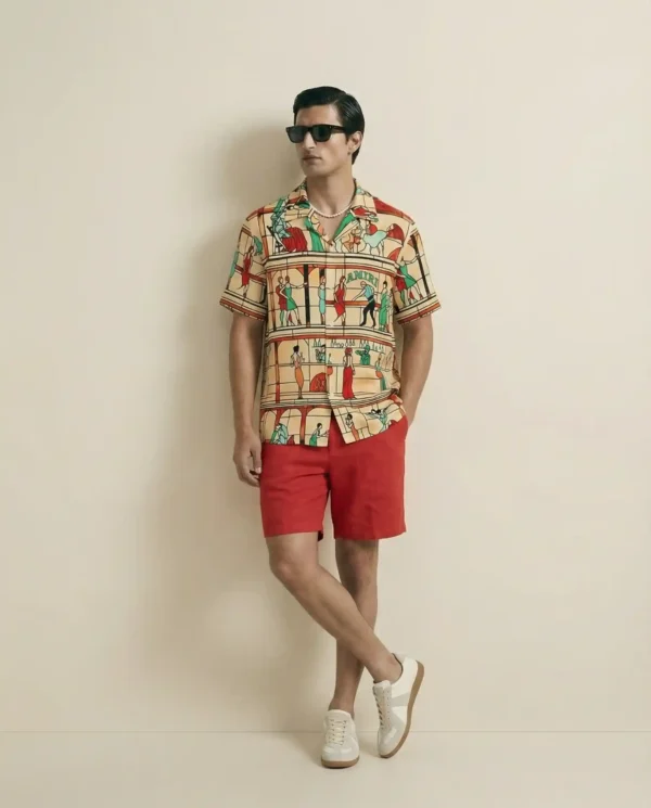 Stained Glass Soiree Short Sleeve Shawl Collar Shirt / Set