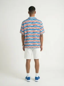Wavy Script Monogram Short Sleeve Shawl Collar Shirt / Set