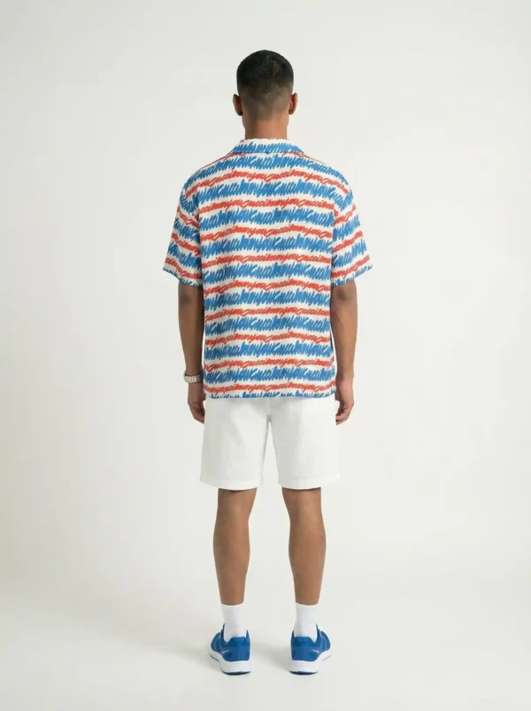 Wavy Script Monogram Short Sleeve Shawl Collar Shirt / Set 鈥?back